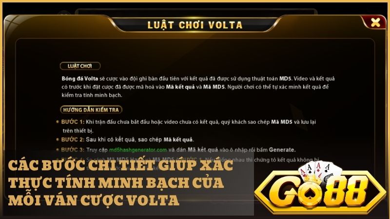 Cách đối chiếu mã MD5 để xác thực kết quả trận đấu Volta