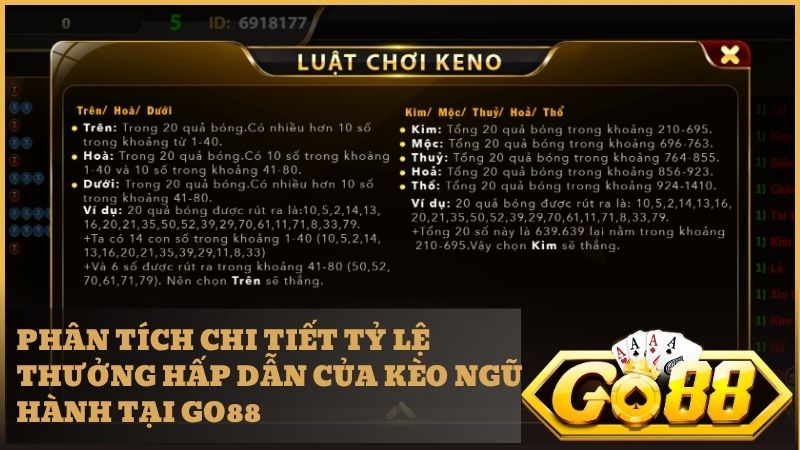 Phân tích kèo Ngũ Hành trong Keno GO88 với cơ hội trúng thưởng gấp 9 lần