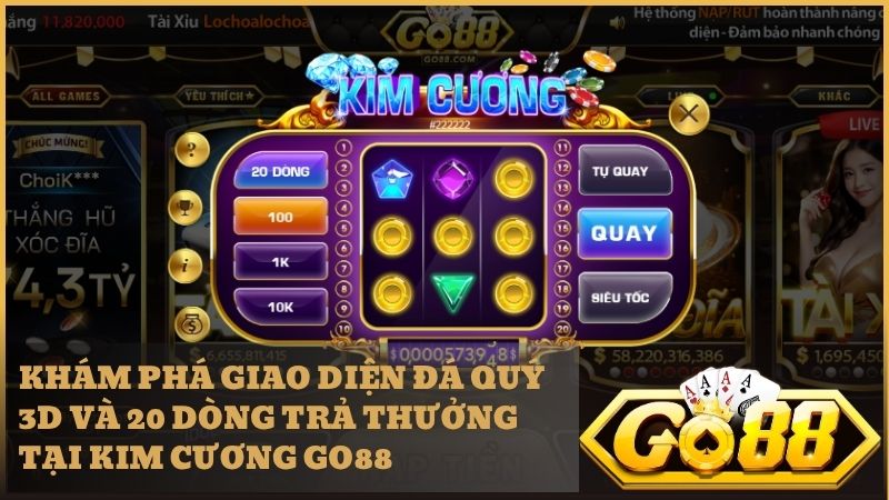 Trải nghiệm không gian cá cược đá quý đầy lấp lánh cùng Kim Cương GO88